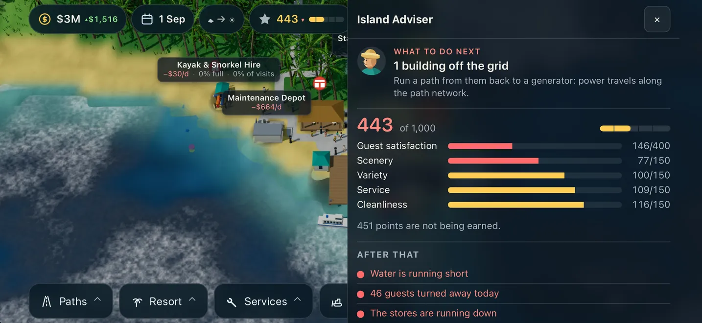 The island adviser naming the next thing to fix, beside the resort's rating breakdown